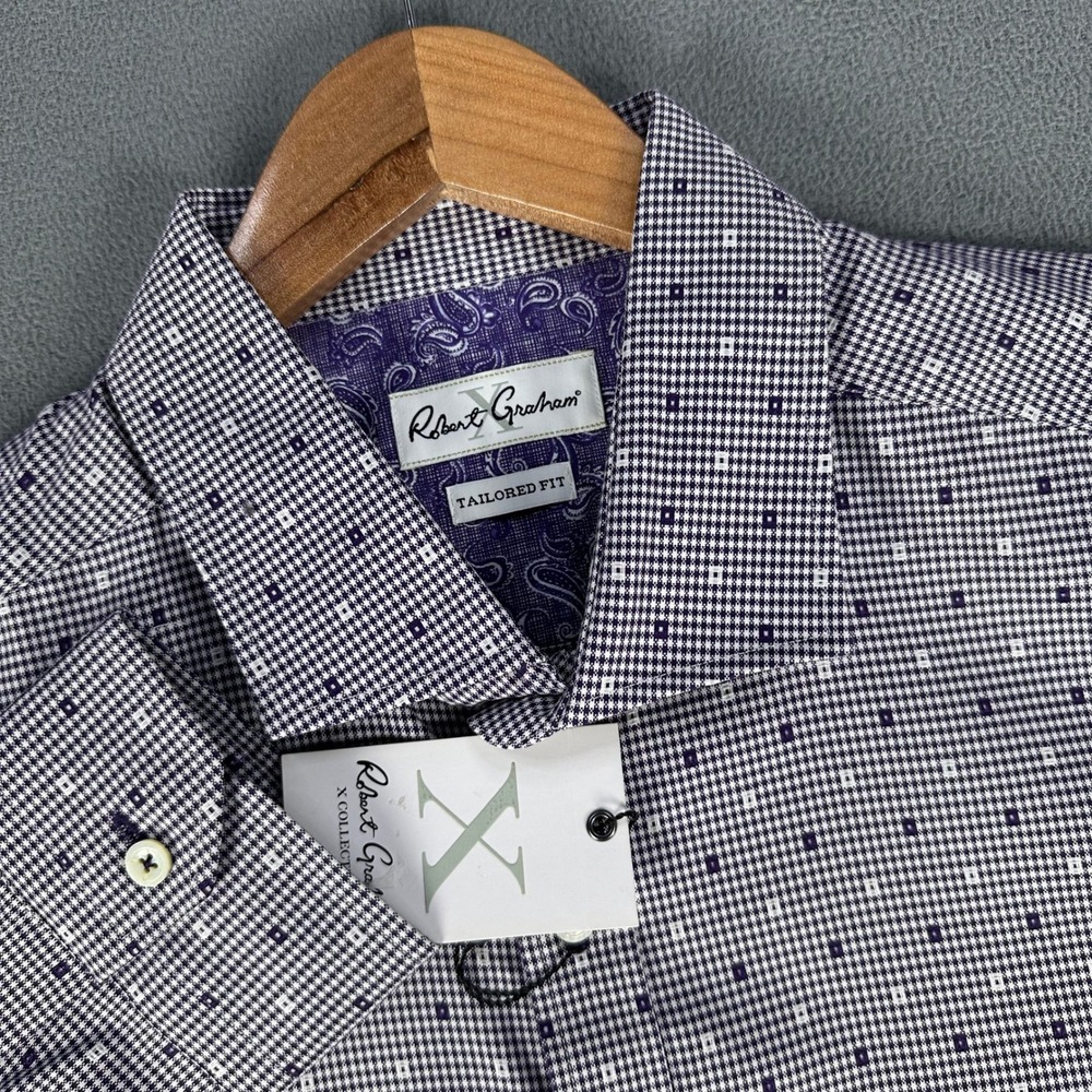 Robert Graham Shirt Mens 18 Purple Houndstooth Geometric Romano X Collection New